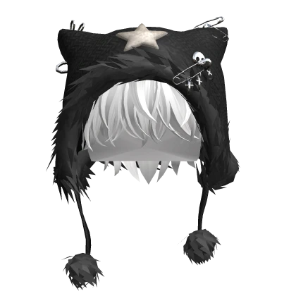 White Messy Hair w/ Black Cat Knit Beanie