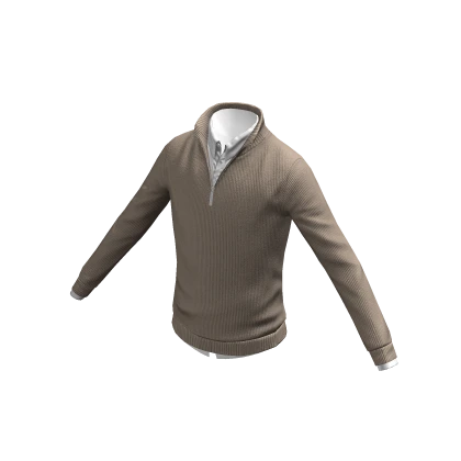 Quarter Zip Sweater Beige Polo Neck Layered Cozy