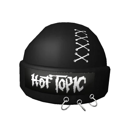 Hot Topic Black Pierced Beanie with White Text