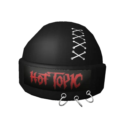 Hot Topic Black Pierced Beanie with Red Text