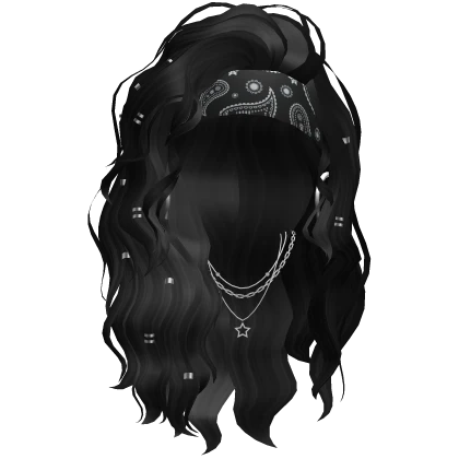 Black Boho Bandana Wavy Sidepart (Black)