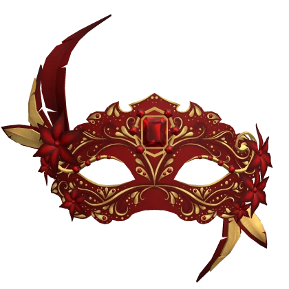 Feathered Masquerade with flowers - red/gold