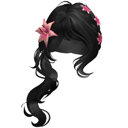 ♡ igari black summer ponytail with pink flower