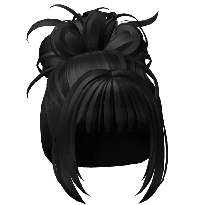 Messy Curly Bun w Bangs Black