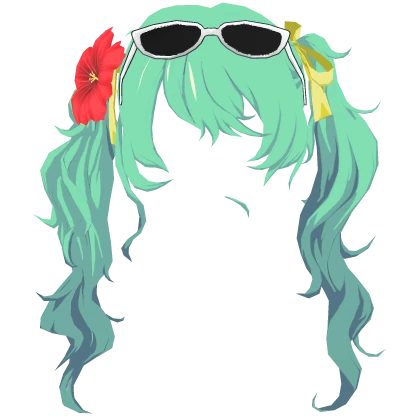 Brazilian Miku Green Twintails Hair w SunGlasses