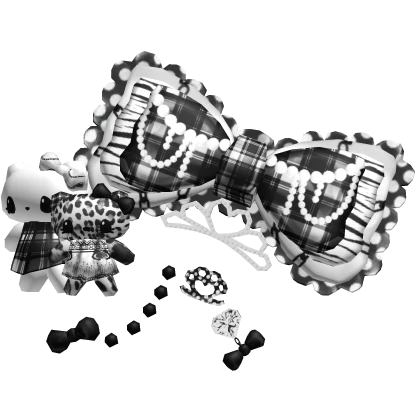 kitty plush charms gyaru white black scene tiara