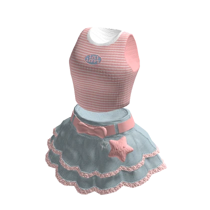 🍀Cute Tee w Ruffle Skirt Outfit (Pink)