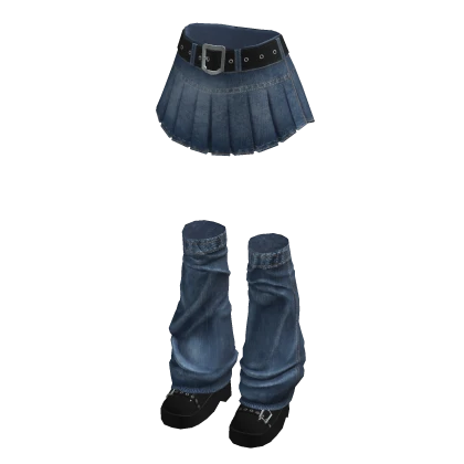 🍀Denim Skirts w Leg Warmers(Blue)