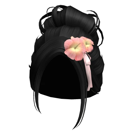 Summer Hibiscus Flower in High Messy Bun in Black