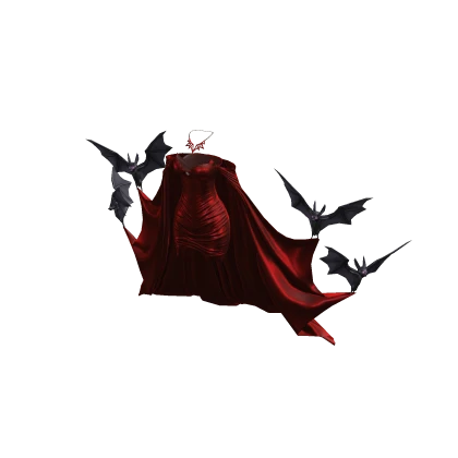 Sanguine Red Vampire Queen Cape Dress with Bats