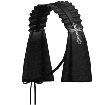 † black gothic ruffled lace veil cross headdress