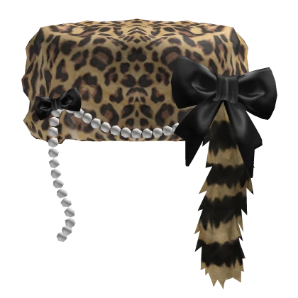 Brown Leopard Bow Ushanka Raccoon Tail w/ Pearls