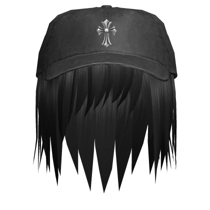 Black Vkei Emo Anime Hair with Chrome Hat