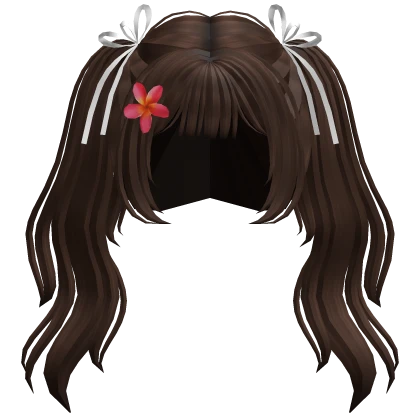 Cute Tied Pigtails w/Flower (Brown)