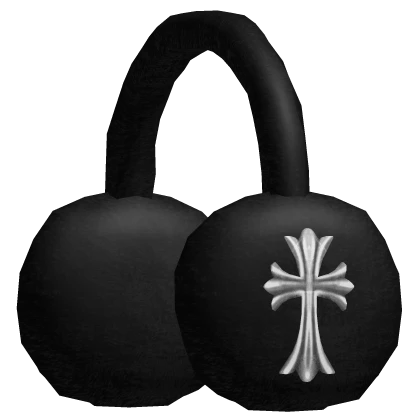 Y2K Chrome Cross Black Fluffy Earmuffs
