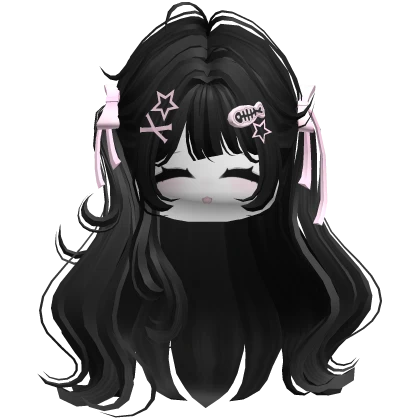 ♡ Cute Girl Pigtails w/ Hairclips & Face (Black)