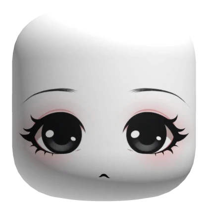 Cute Chibi Doll Face with Black Eyes - White