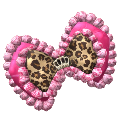 XXL Gyaru Leopard Pink Ruffle Bow with Crown
