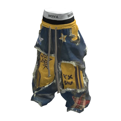 Yellow Opium Style Distressed Panel Pants