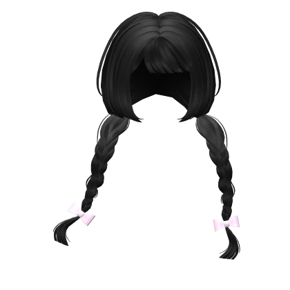 Cutely Black Long Pigtail Braids With Pink Bows