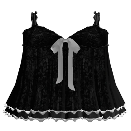 gothic ruffle dress w white bow - black lace 3.0