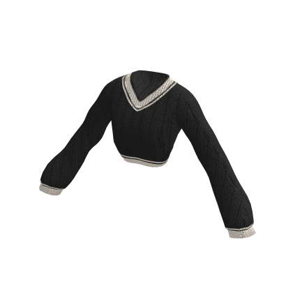 Oversized V Neck Cropped Knitted Sweatter | Black✔