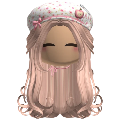 curly hair w pink rose beret face necklace