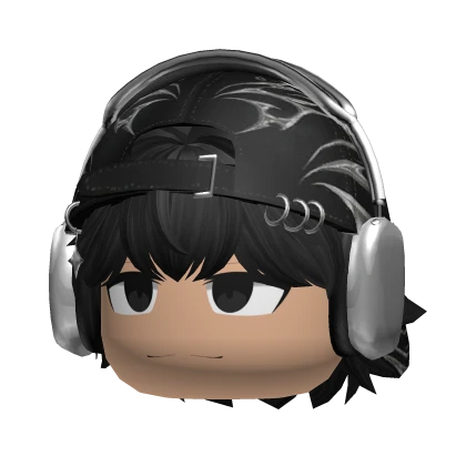 Emo Boy Black Hair w/ Y2k Cap n Headphones
