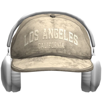 Distressed Cap Backwards with Headphones Beige