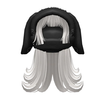 Long emo layered hair w/ Bunny Beanie - White