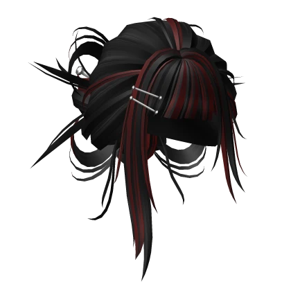 Anime Multi Colored Messy Red & Black Hair Bun