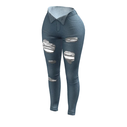 Unzipped Skinny Jeans Blue Opened Ripped Denim Y2K