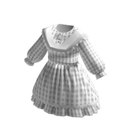Vintage Plaid Lace Pleated Cottage Dress White