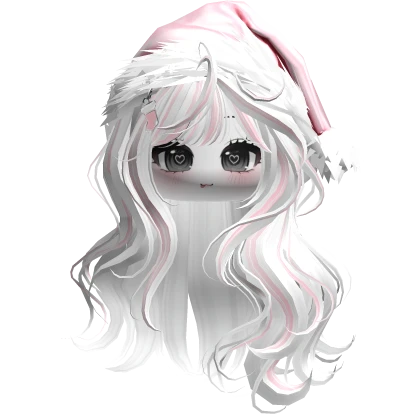Pink & White Wavy Hair w/ Cute Face & Santa Hat
