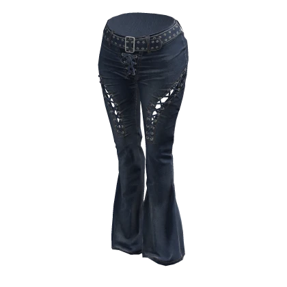 Blue Boho Chic Flared Denim Cut-out Pants