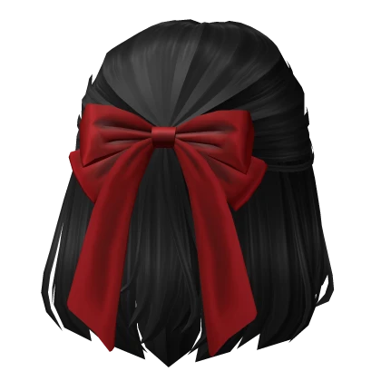 Soft Half up Hair w/ Red Christmas Bow (Black)