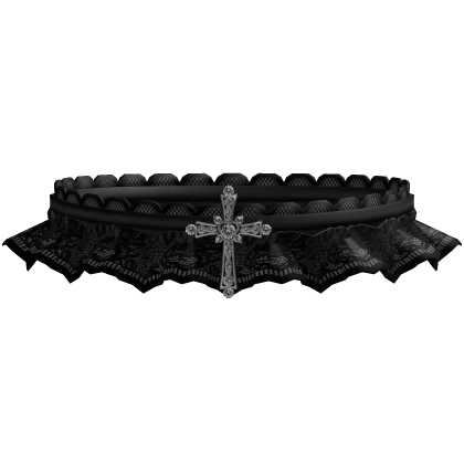 † : black ruffled lace gothic cross choker