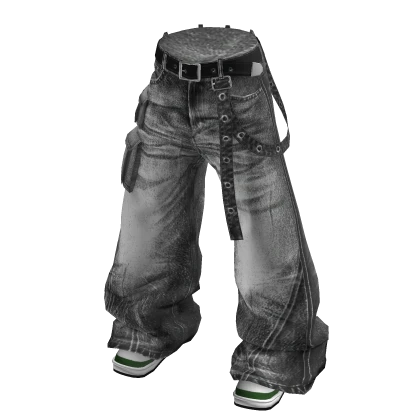 💗Y2K WASHED DENIM PANTS WITH SHOES_GREY