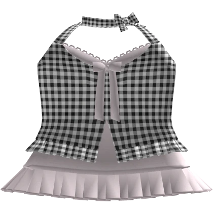 † black plaid little halter ruffled pink dress