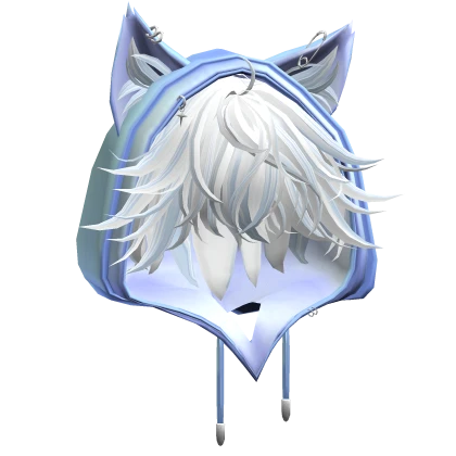 Blue & White Messy Anime Hair w/ Cute Cat Hood 