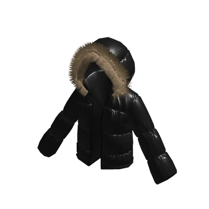 Glossy Leather Fur Hood Puffer Jacket Black Brown