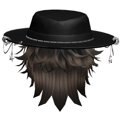 Brown Tilted Wolfcut Pierced Sun Hat Messy Hair