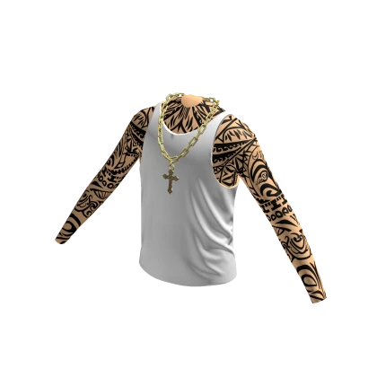 White Tank Top w/ Gold Cross Chain & Sleeves
