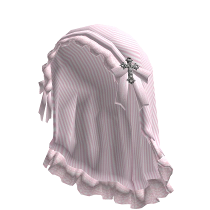 Pink Striped Veil w/ Ruffles & Gothic Crosses