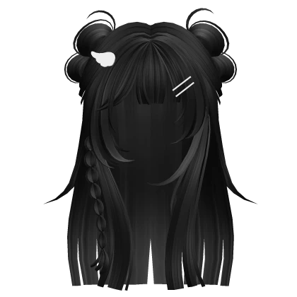 Y2K Long Hime Hair w/ Braids & Buns (Black)