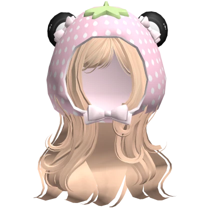 ♡ kawaii pink strawberry hat with long wavy hair