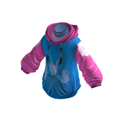 Kitty Paw Oversized Hoodie Pink & Blue