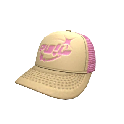 EV!L TRUCKER CAP -- CREAM / PINK