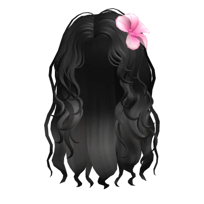 🍀Summer Wavy Hair w Pink Flower (Black)