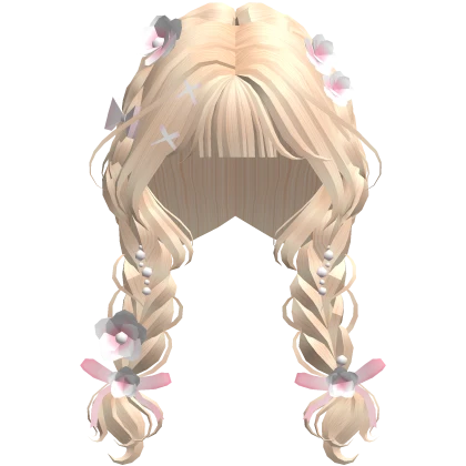Cute Blonde Braided Pigtails with Pink Flowers